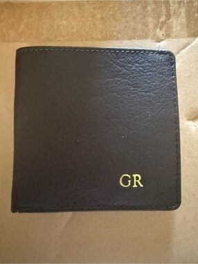 Mark & Graham Black Leather Bifold Wallet with Gold Initials